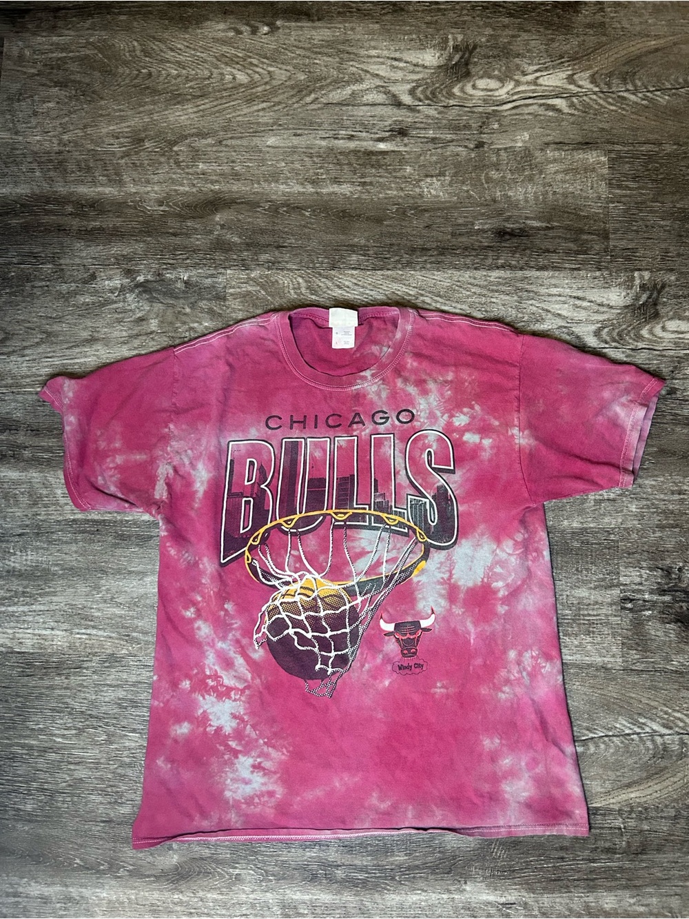 Chicago Bulls Junk Food Tie Dye Graphic T-Shirt Pink Basketball Tee